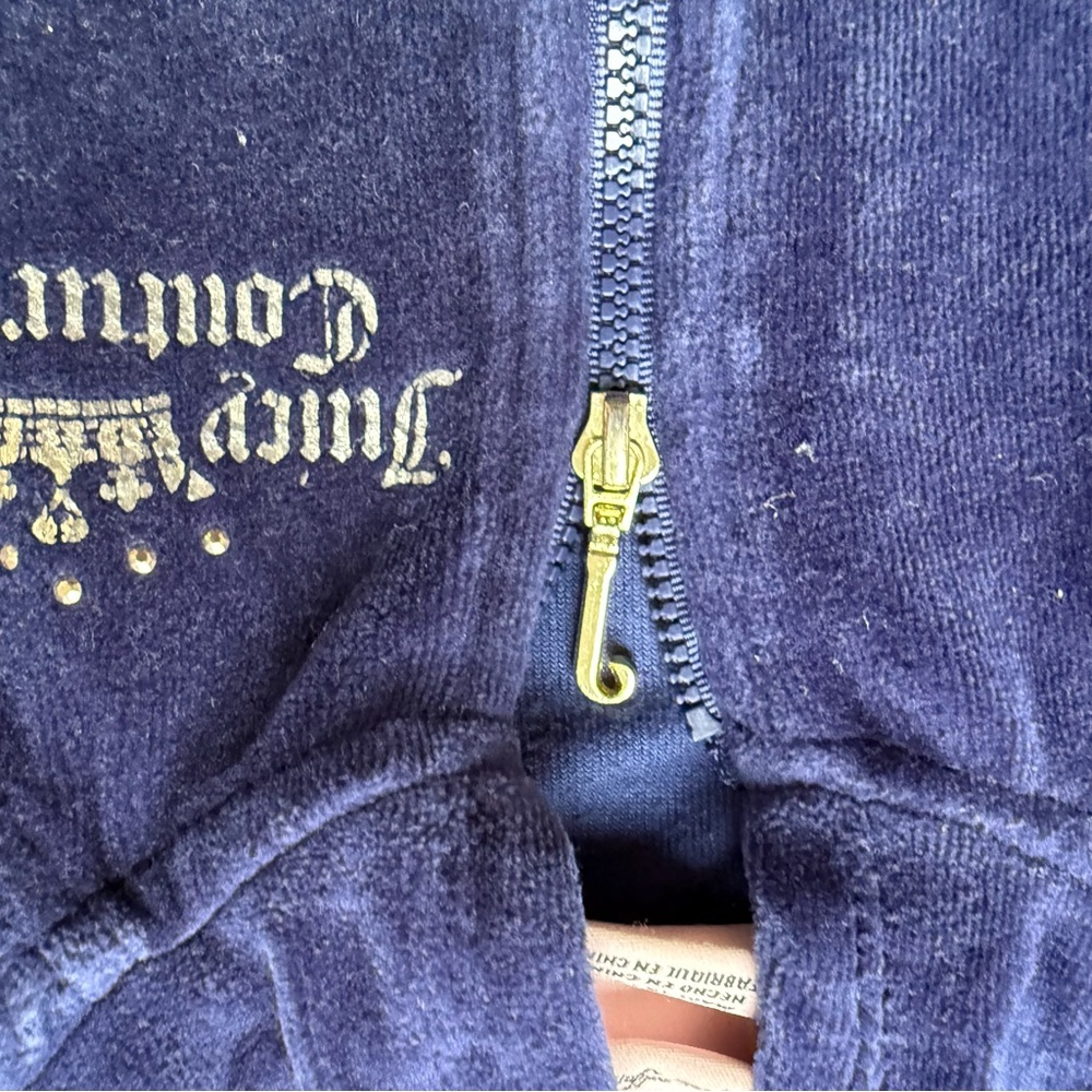 Juicy Couture Toddler Velour Tracksuit Set Navy Blue Heart Hoodie & Pants 4T - Picture 7 of 13